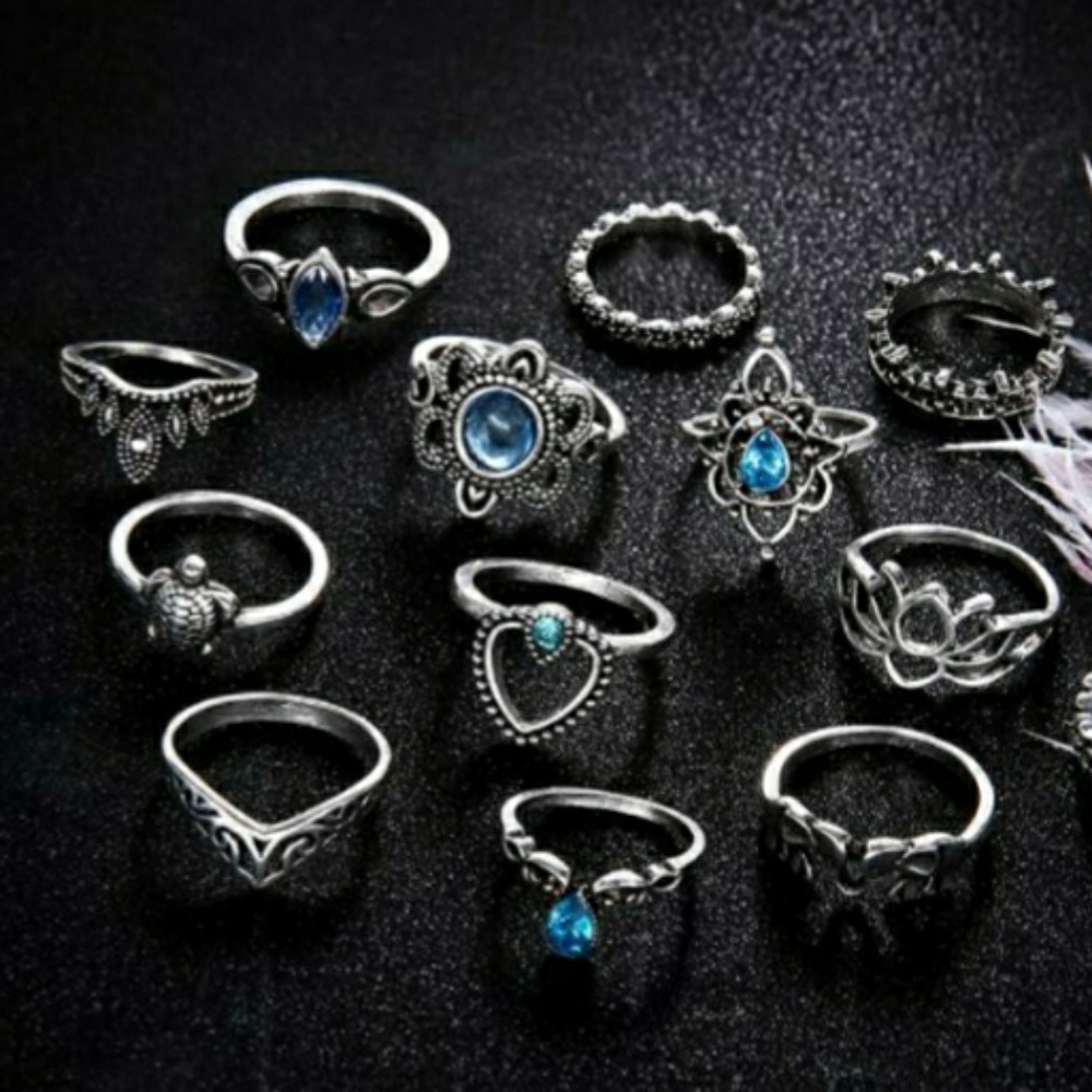 LAST ONE❤13 Piece Blue Boho Ring Set - Picture 2 of 3